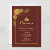 Bordeaux und Goldblütenklassiker Quinceñera Einladung (Vorderseite)