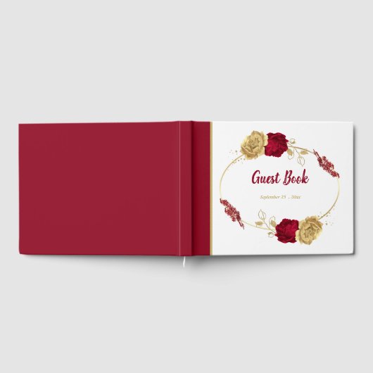 Bordeaux- und Goldhochzeit-Blume Gästebuch (Voll)