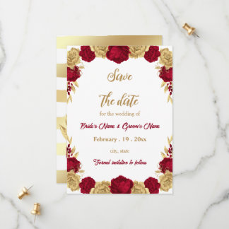 Bordeaux- und Goldhochzeit-Blume Save The Date