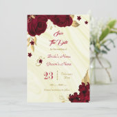 Bordeaux- und Goldmarmor Save The Date (Stehend Vorderseite)