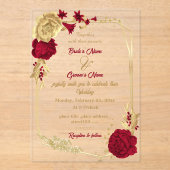 Bordeaux- und Goldschmiedetts-Blume Acryleinladungen (Vorderseite)