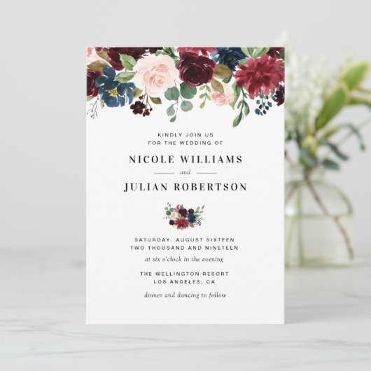 Bordeaux- und Marineinfanterie, Rose mit Rot Einladung (Stehend Vorderseite)