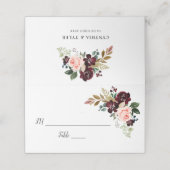Bordeaux- und Rosa-Blumenhochzeit Platzkarte (Außenseite Aufgefaltet)