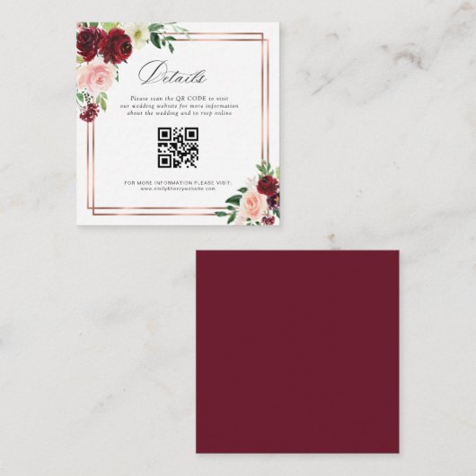 Bordeaux und Rosa qr Code Hochzeitskarte Begleitkarte (Vorne/Hinten)