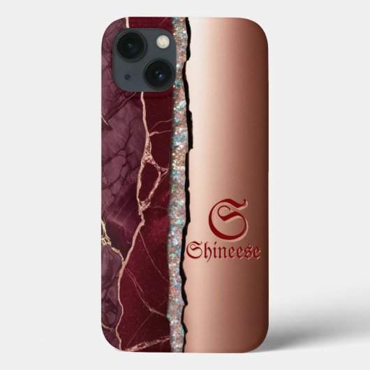Bordeaux und Rose Gold personalisiert elegant Case-Mate iPhone Hülle (Rückseite)