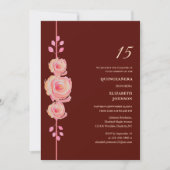 Bordeaux und Rose goldfarben elegante Quinceañera Einladung (Vorderseite)