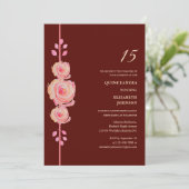 Bordeaux und Rose goldfarben elegante Quinceañera Einladung (Stehend Vorderseite)