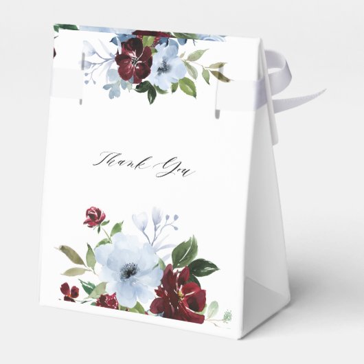Bordeaux- und staubblaue blühende Gastgeschenk Hoc Geschenkschachtel (Rückseite)
