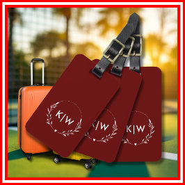 Bordeaux und Weiß | Monogram für moderne Initials Gepäckanhänger