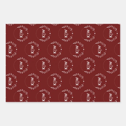 Bordeaux und Weiß | Monogram für moderne Initials Geschenkpapier Set (Vorderseite 3)