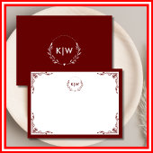 Bordeaux und Weiß | Monogram für moderne Initials Mitteilungskarte