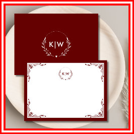 Bordeaux und Weiß | Monogram für moderne Initials Mitteilungskarte