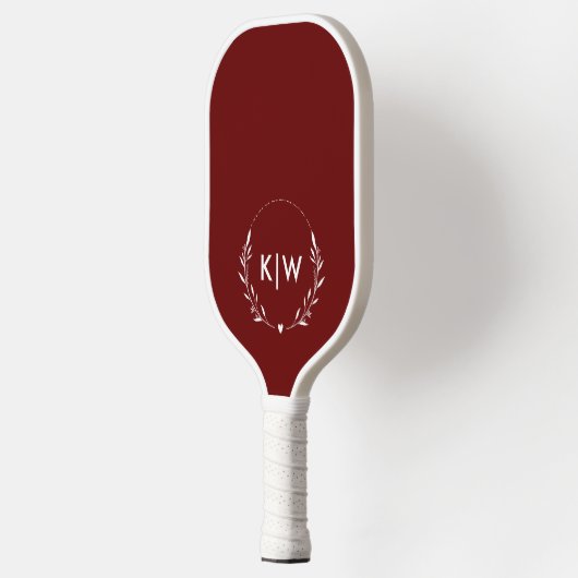 Bordeaux und Weiß | Monogram für moderne Initials Pickleball Schläger (Links)