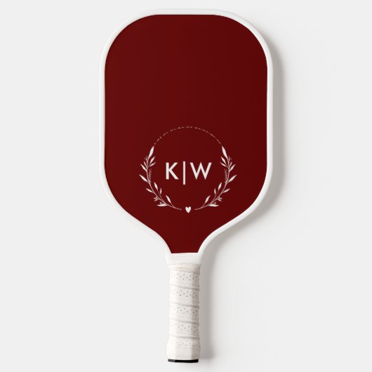 Bordeaux und Weiß | Monogram für moderne Initials Pickleball Schläger (Rückseite)