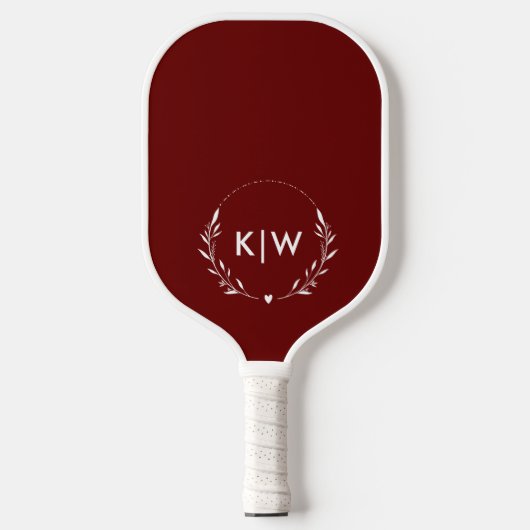 Bordeaux und Weiß | Monogram für moderne Initials Pickleball Schläger (Vorderseite)