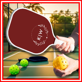 Bordeaux und Weiß | Monogram für moderne Initials Pickleball Schläger