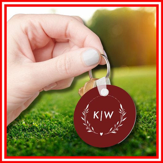 Bordeaux und Weiß | Monogram für moderne Initials Schlüsselanhänger