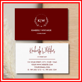 Bordeaux und Weiß | Monogram für moderne Initials Visitenkarte