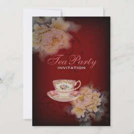 Bordeaux Vintag Peony floral Wedtea Tee Party Einladung