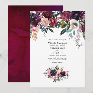 Bordeaux-Wein-Farben Hochzeit Einladung