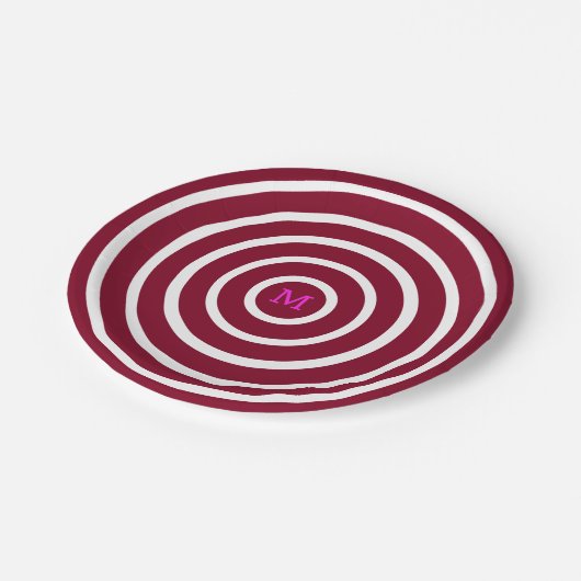 Bordeaux-weiße Kreise - kongrammatiert Pappteller (Schrägansicht)