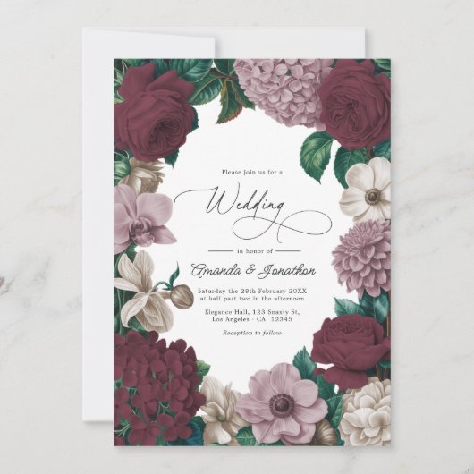 Bordeaux Wine, Mauve Smoke & Tulle Beige Wedding Einladung (Vorderseite)