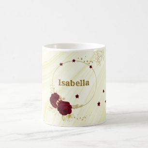 bordeauxfarbene Blume, goldene Blätter aus Marmor Kaffeetasse