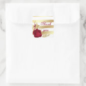 bordeauxfarbene Blume & goldene Blätter Danke Quadratischer Aufkleber (Tasche)