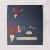 bordeauxfarbene Blume goldene Blätter marineblau Platzkarte (Außenseite Aufgefaltet)