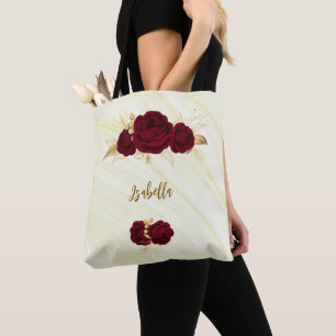bordeauxfarbene Blume goldene Blätter Marmortote Tasche