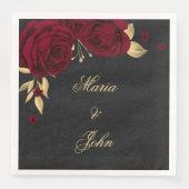 bordeauxfarbene Blume, goldene Blätter schwarz Serviette (Vorderseite)
