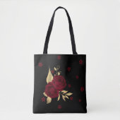 bordeauxfarbene Blume, goldene Blätter schwarz Tasche (Vorderseite)