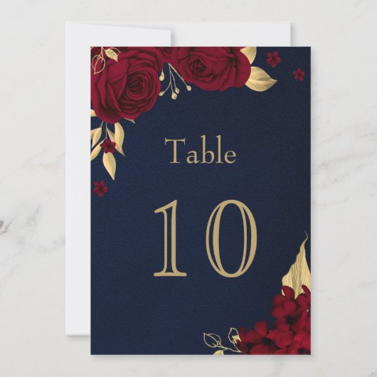 bordeauxfarbene Blume marineblaue Tischnummer (Rückseite)