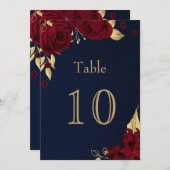 bordeauxfarbene Blume marineblaue Tischnummer (Vorne/Hinten)