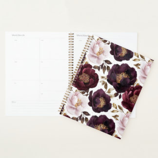 bordeauxfarbene Blume mit goldenem Glitzer Planer