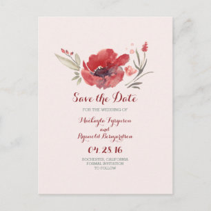 bordeauxfarbene Blume Save the Date Ankündigungspostkarte