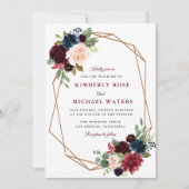 bordeauxfarbene, geometrische Hochzeit Einladung (Vorderseite)