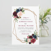 bordeauxfarbene, geometrische Hochzeit Einladung (Stehend Vorderseite)