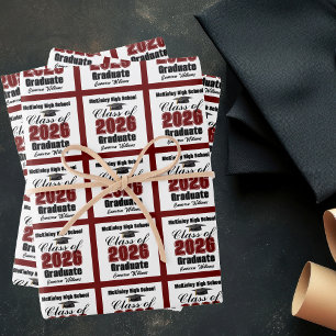 Bordeauxrot Abiturklasse 2026 Individuelle Abschlu Geschenkpapier Set