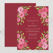 Bordeauxrote Fuchsien-Rosen-Hochzeit Einladung (Vorne/Hinten)