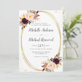 bordeauxrote, geometrische Hochzeitseinladung Einladung (Stehend Vorderseite)