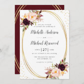 bordeauxrote, geometrische Hochzeitseinladung Einladung (Vorne/Hinten)