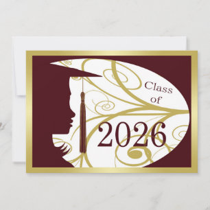 Bordeauxrote und goldene Silhouette 2026 Karte