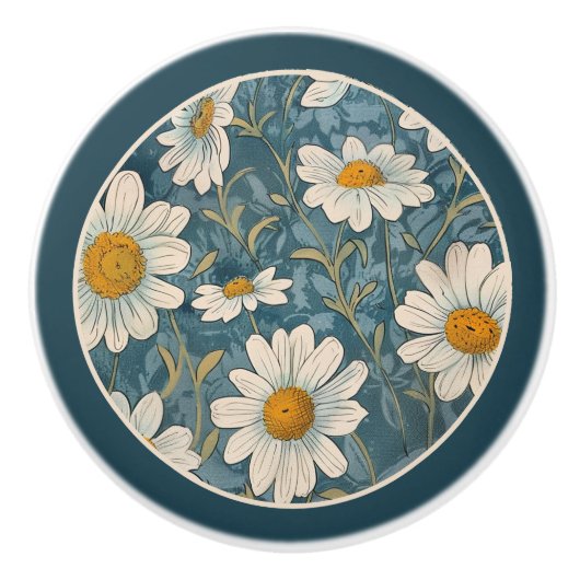 Borded Art Nouveau Shasta Daisy Keramikknauf (Vorderseite)