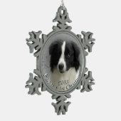 Border-Collie-1. Weihnachtsverzierung Schneeflocken Zinn-Ornament (Links)