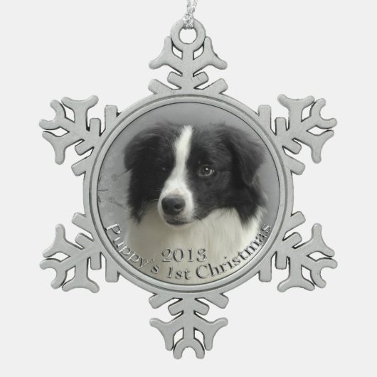 Border-Collie-1. Weihnachtsverzierung Schneeflocken Zinn-Ornament (Vorderseite)