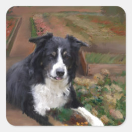 Border Collie 2 Quadratischer Aufkleber