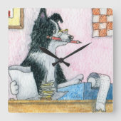Border Collie Accountant Quadratische Wanduhr (Vorderseite)