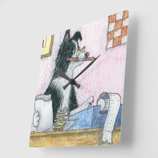 Border Collie Accountant Quadratische Wanduhr (Winkel)