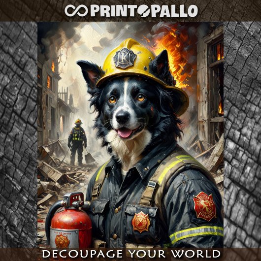 Border Collie als Feuerwehrmann - Seidenpapier